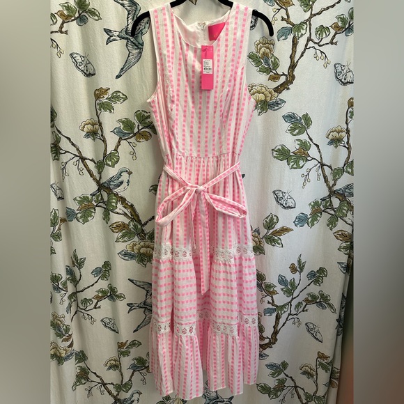 Lilly Pulitzer Dresses & Skirts - Lilly Pulitzer size 12 maybella midi dress pink isle gingham stripe jacquard